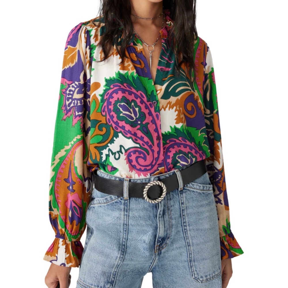 Ba&sh Vibrant Floral Blouse - Green, Pink, Orange
